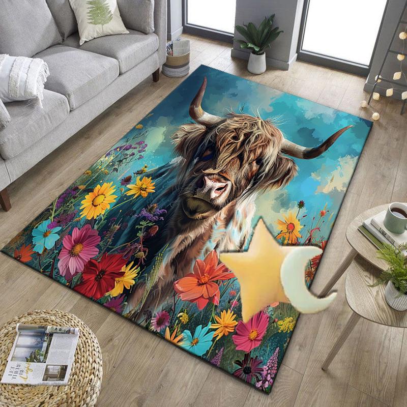 Cow In Flower Field Office Rug Chair Mat, Entryway Carpet, Suitable for Front Door, Bedroom, Living Room, Desk, Holiday Gift