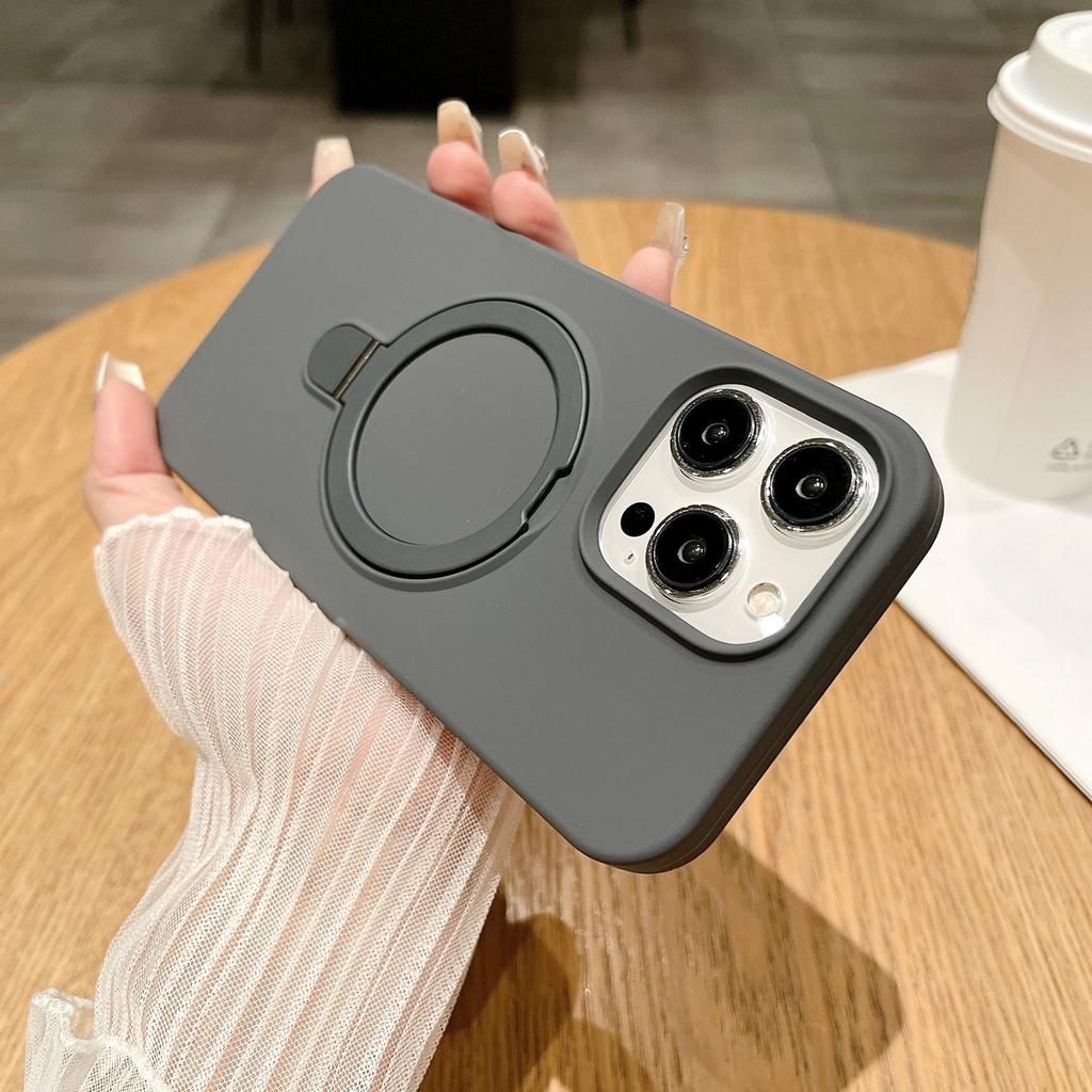 Applicable To IPhone17promax Liquid Silicone Magnetic Suction Fulcrum Bracket Mobile Phone Case Apple 16 Large Hole Protection Case