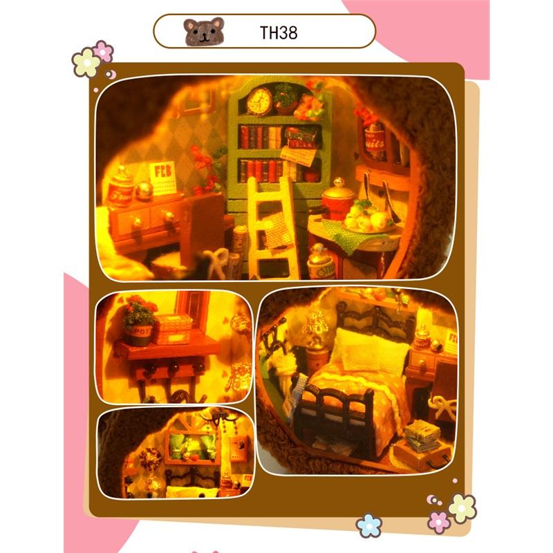 Mini Dollhouse Miniatures DIY Doll House with Furniture Lights Cute Plush Toys Children Birthday Christmas Gifts