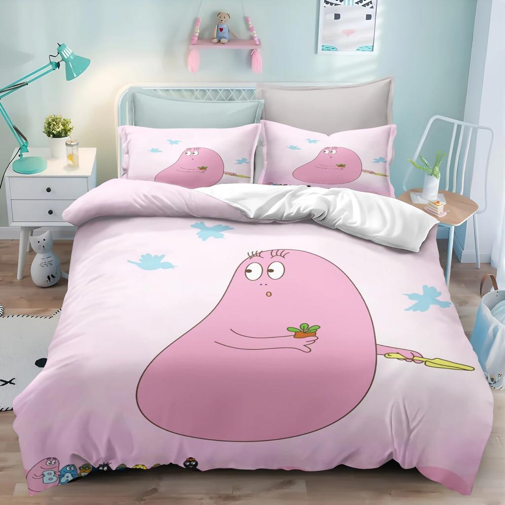 Cute Cartoon Barba-papa Pink Bedding Set,Duvet Cover Bed Set Quilt Cover Pillowcase,King Queen Twin Size Boys Girls Adults