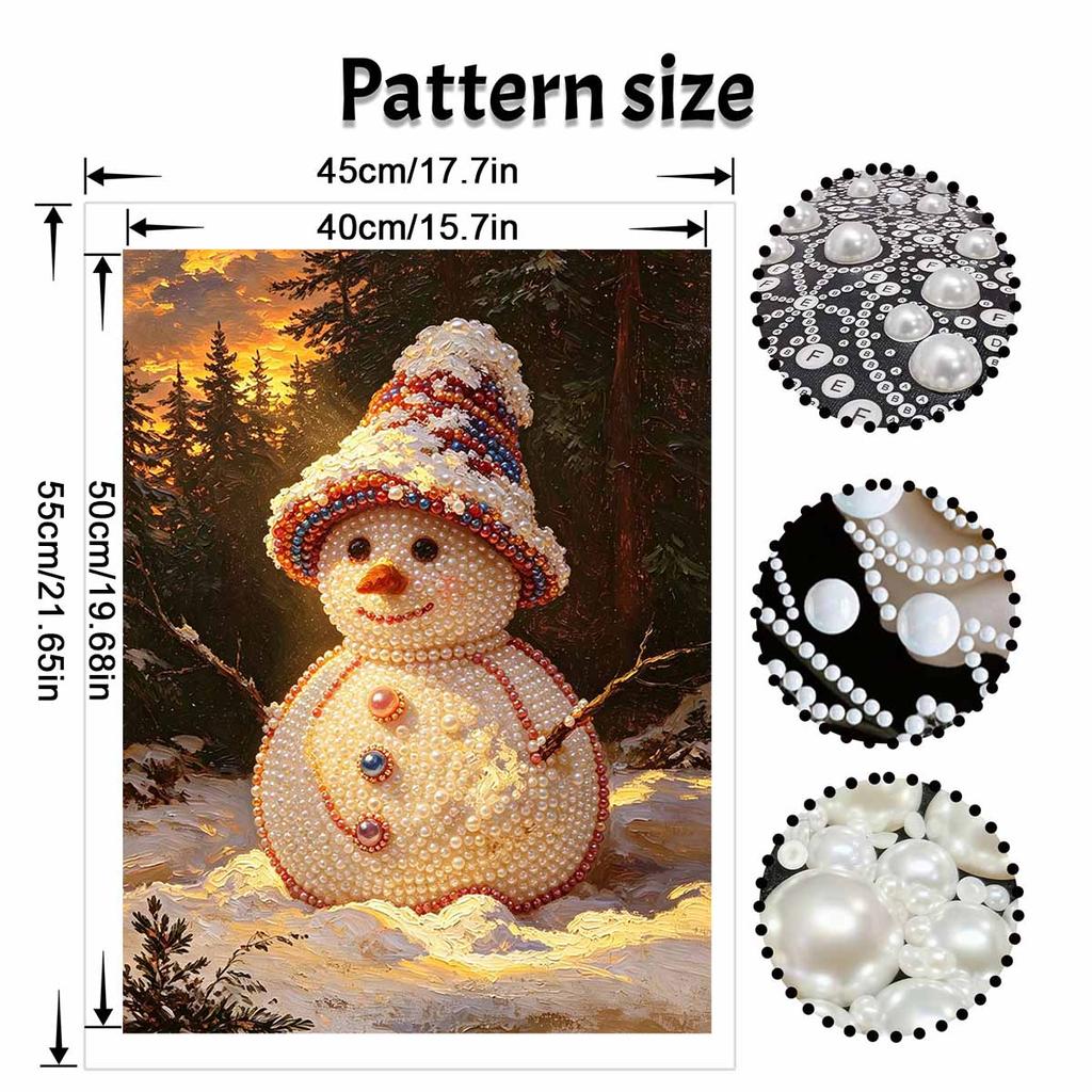 DIY Framed Pearl Bead Art Kit Snowman Christmas Pattern Sparkling Canvas Painting Creative Craft for Desk Wall Decor Holiday Home Art Gift