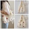 Chiffon Bow Tote Bag Embroidered Canvas Underarm Bag Simple Cherry Shoulder Bag  Handbag