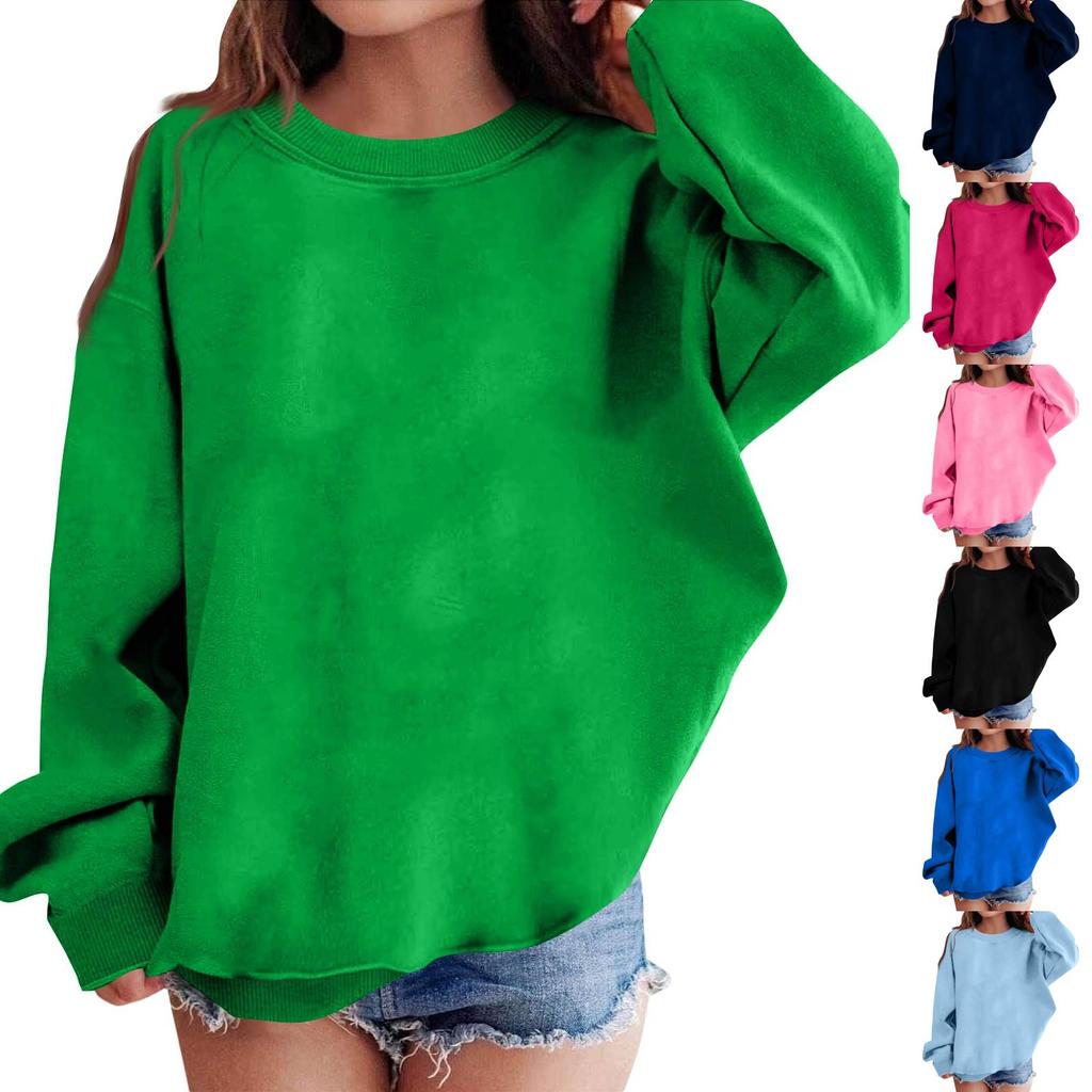 Dames Comfortabele Casual Lange Mouwen Nek Sweatshirt Losse Pasvorm Kleur Pullover