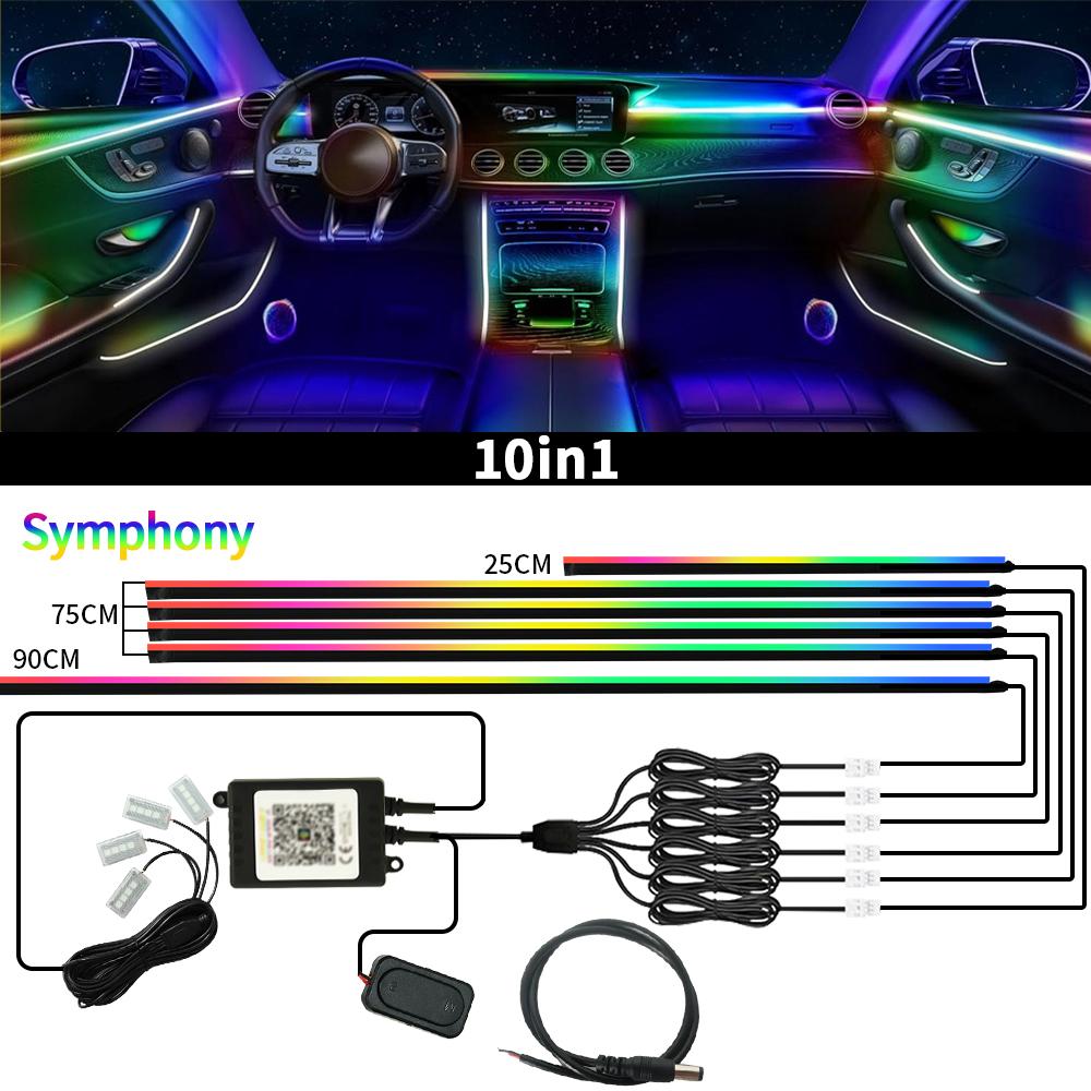 6/10/18 in 1 RGB Symphony Car Ambient Lights Color Streamer Multicolou Atmosphere Light APP Control for Tesla