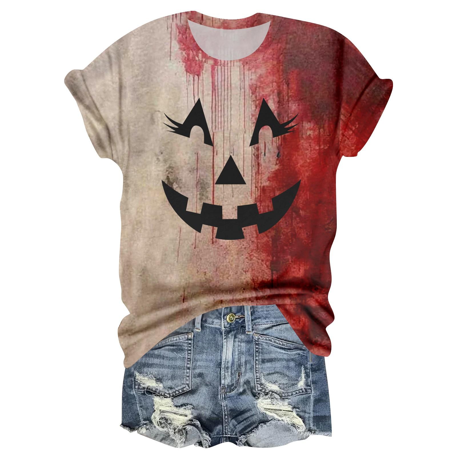 

Women s Casual Round Neck Halloween Print Short Sleeve T-Shirt Top S