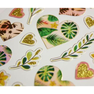 Hearts and Foliage Stickers - Glittery - 1.8 Cm
