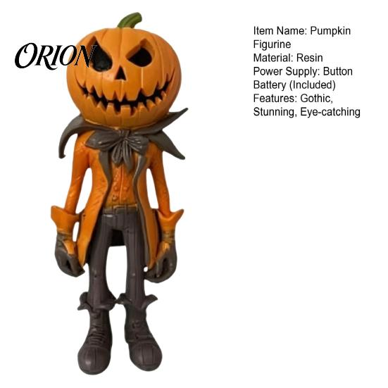 Whimsical Autumn Home Accent Pumpkin Witch Figurine, Spooky Halloween Statue with Lantern, LED Lighted Night Lamp Vintage Gothic Resin for Tabletop