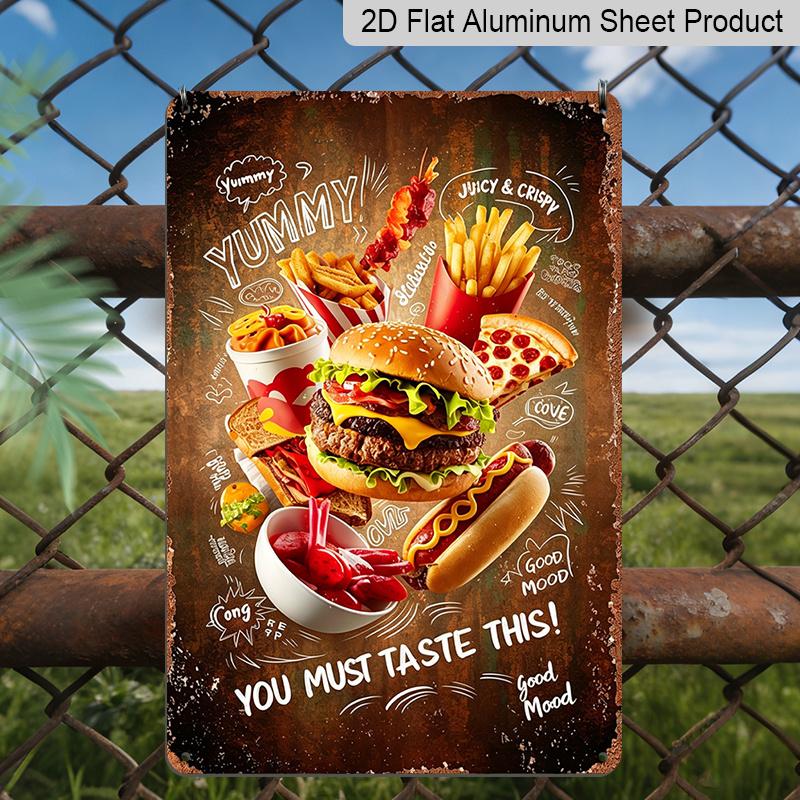 

2D Flat, 1pc You Must Taste This Fast Food Aluminum Sign - Retro Junk Food Wall Decor Diner Decor, Fast Food Restaurant, Man Cave, Game Room, Bar 20*30cm