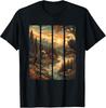 Vintage Mountain Wildlife Sunset T-Shirt with Deer and Eagle Design