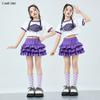 Girls Cute Summer Streetwear Children Hip Hop Crop Top Purple Tiered Skirts Clothes Sets Kids Teens Street Dance Jazz Costumes