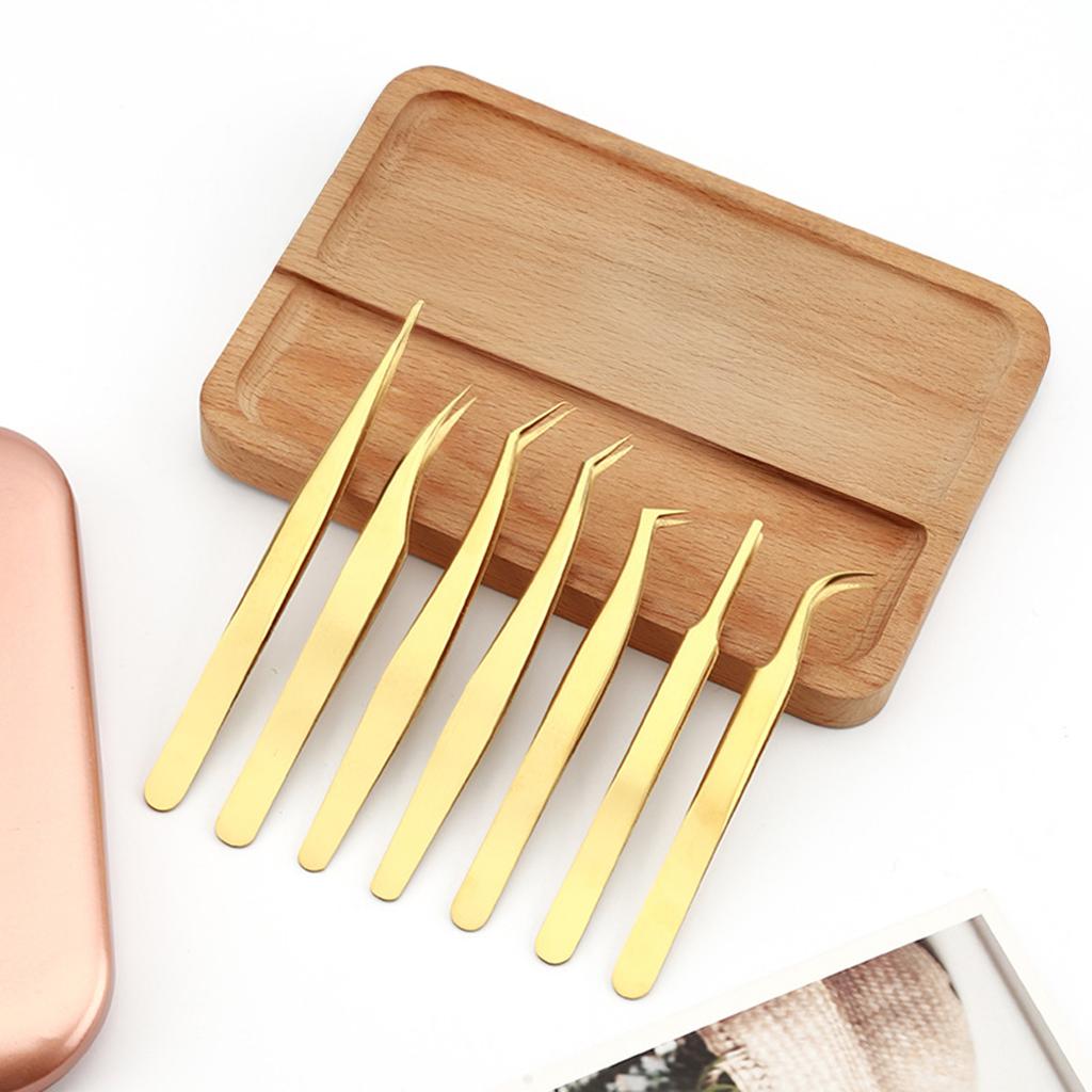 Gold Color Stainless Steel Eyelash Extension Tweezers Curved Straight Lashes Tweezer Eyelashes Nail Makeup Tools