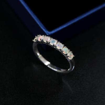 Semplice opale naturale piccolo anello 7 pezzi rotondi 3 mm pietre preziose da donna gioielli in argento sterling 925 regalo elegante per le ragazze 2024