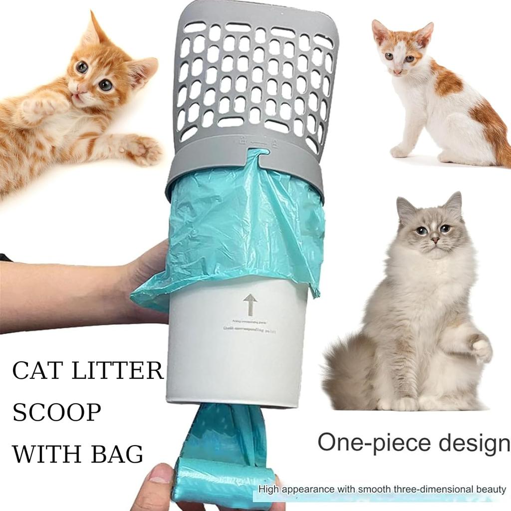 Pet Cat Litter Shovel Scoop with Waste Bags Portable Cat Litter Filter Clean Tool Toilet Garbage Picker Pet Cat Supplies