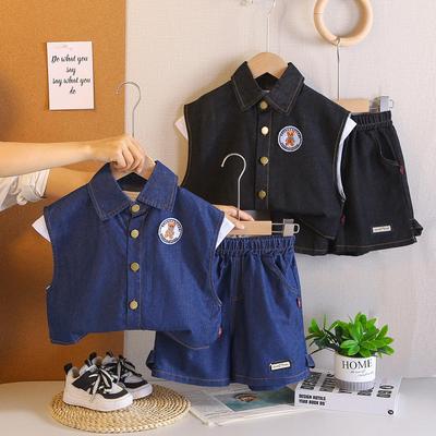 New Trendy Summer Bear Denim Vest & Shorts Set for Baby Boys