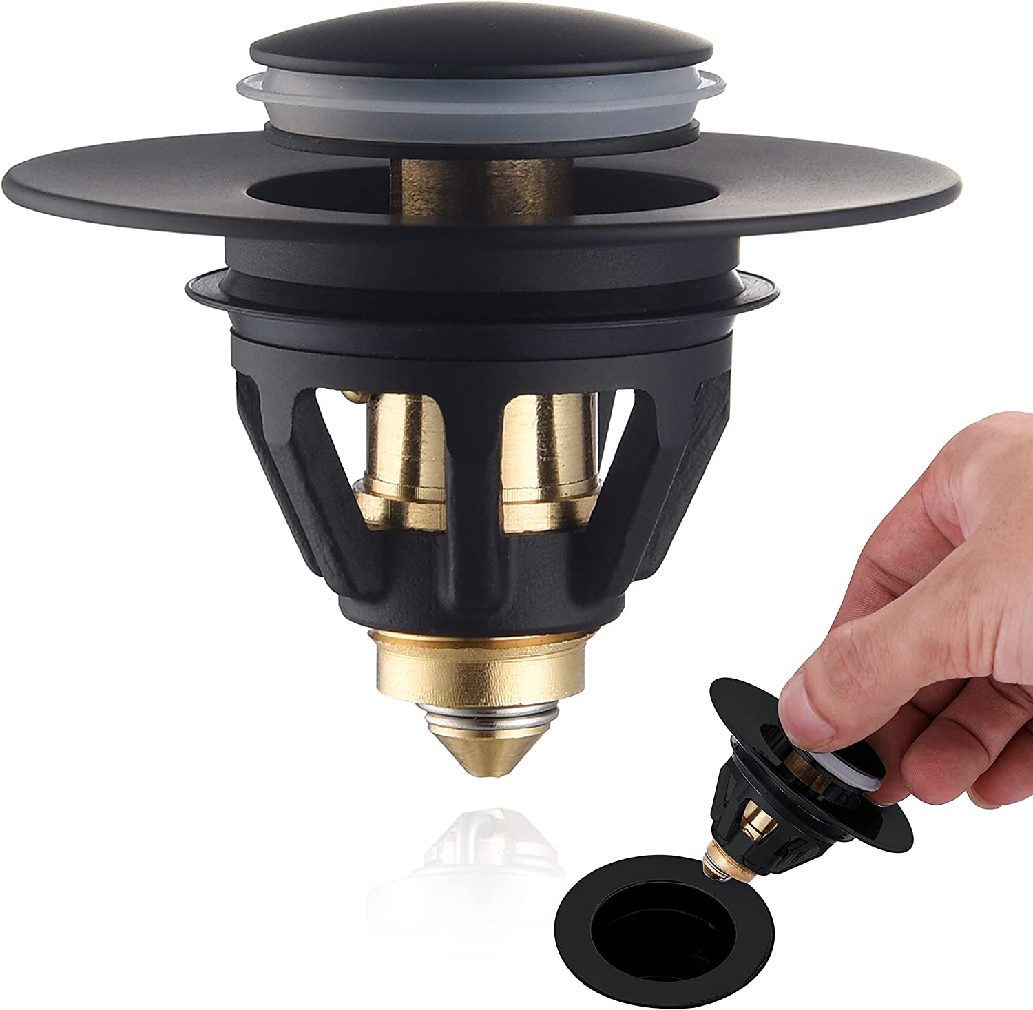 Black Pop up Drain Stopper Bathroom Sink Stopper Bathroom Drain Stopper (Black,Brass) чёрный