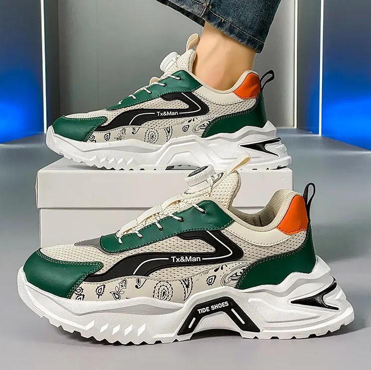 

Мужская обувь осень 2024 года, новая сетчатая вращающаяся пряжка, молодежная спортивная обувь для отдыха и бега, повышающая устойчивость, нескользящая, модная обувь для пап 44