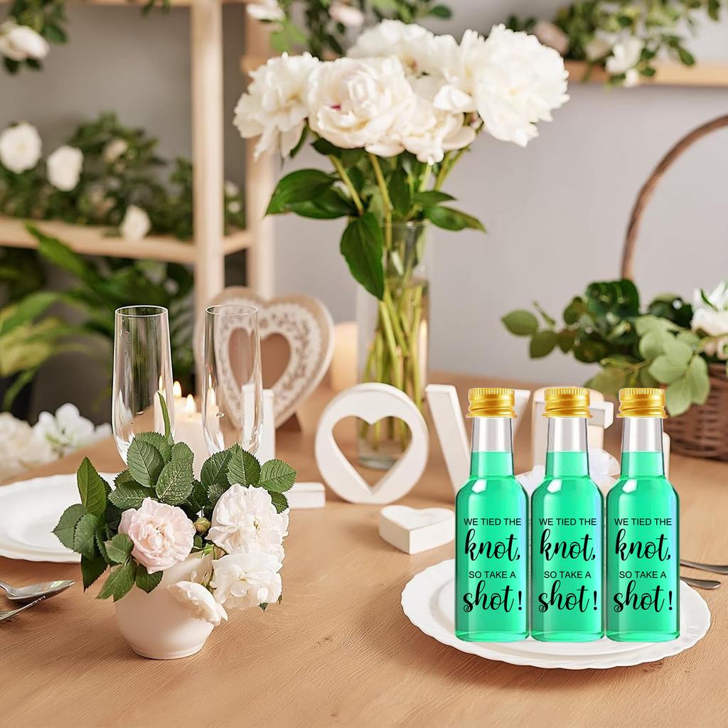32pcs Mini Plastic Bottles with Labels and Caps,for Bridal Shower Party Favors, DIY Drinks,Welcome Gifts,party Supplies,birthday