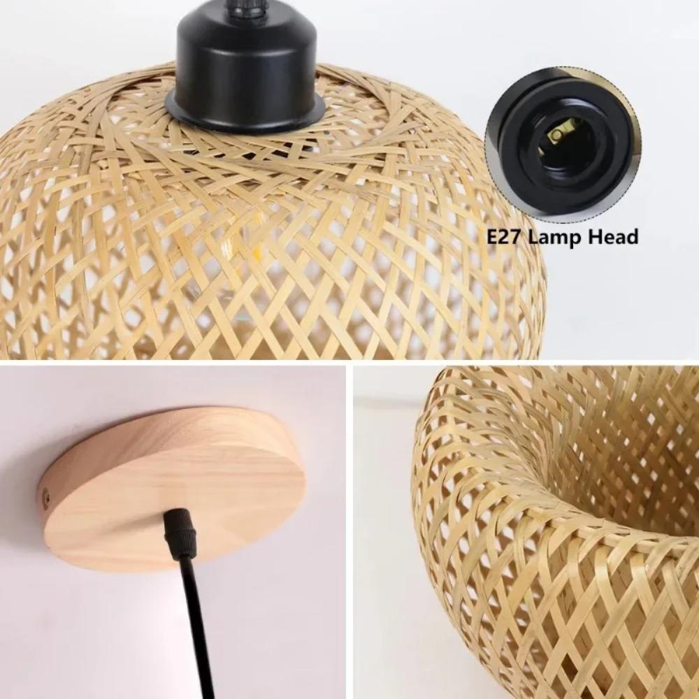 Hand-woven Bamboo Pendant Lamp Chandelier Hanging Lamp Rattan Pendant Light Fixture Restaurant Dining Room Indoor Lighting