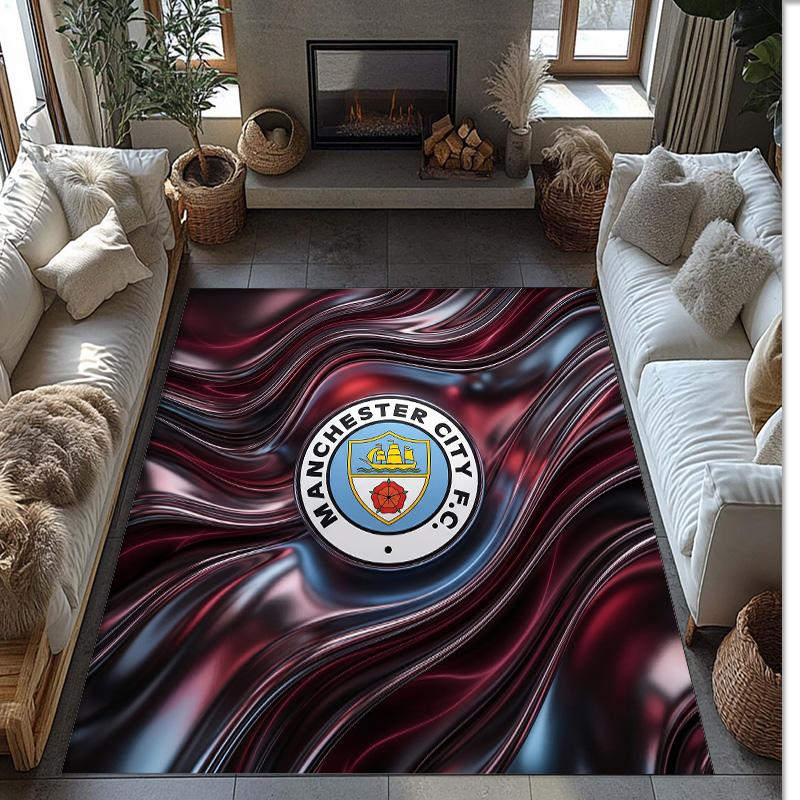 Manchester City Printed Flannel Area Rug Non Slip Soft Polyester Floor Carpet Indoor Decor Mat for Bedroom Living Room Sofa