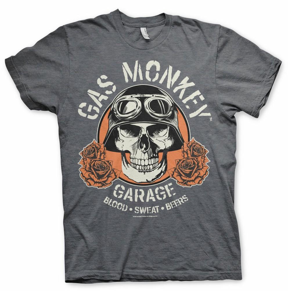 Offizielles Gas Monkey Garage Totenkopf Dunkelgrau Melange T-Shirt