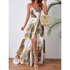 Tropical Print High Slit Strap Dress - European & American Style