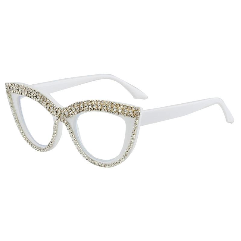 New Personalized and Fashionable Handmade Diamond Studded Cat Eye Reading Glasses with Anti Blue Light Retro High-definition Far Sight Eyeglasses