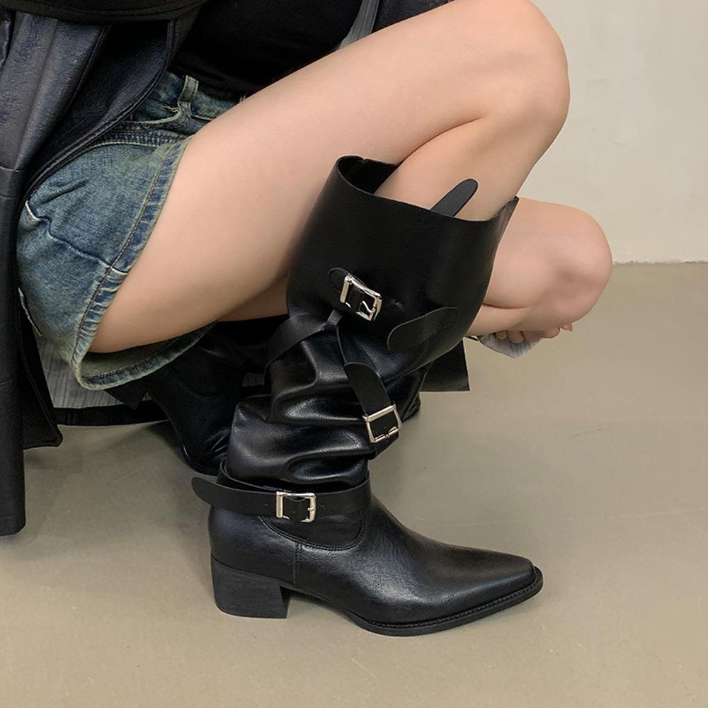 Boots Women's 2025 Winter New Fashion Pointed But Knee Boots Side Zipper High Boots Fashionable Trouser Boots