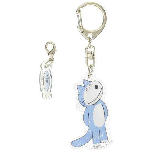 Watanabe 11 Cats Acrylic Keychain Set, Fish and Blue, Novelty Character Keychain, Unisex, for Women