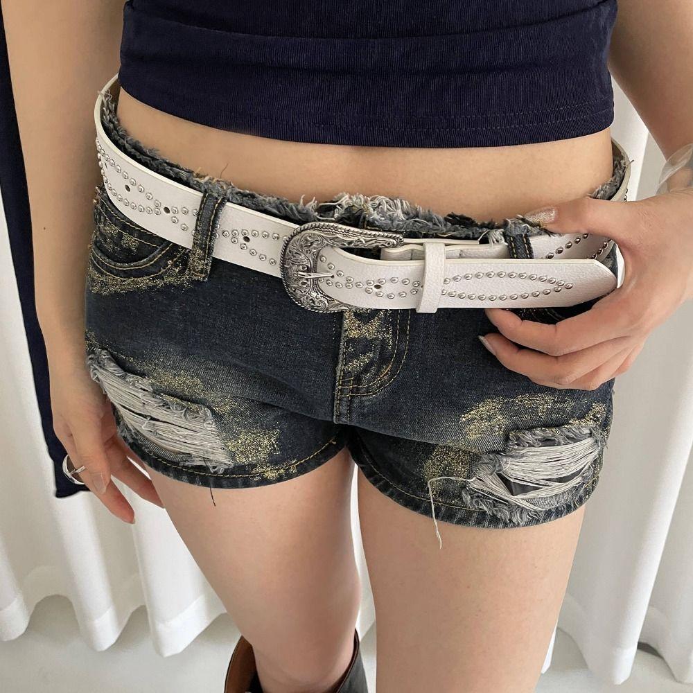 Vintage Women Rivet Belt Y2k Punk Style Belt Adjustable Wide Leather Waistband  Spicy Girls