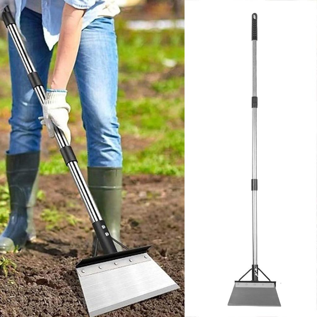 Multifunctional Garden Cleaning Shovel Heavy Duty Steel Flat Shovel with Adjustable Handle Floor Scraper Outdoor Spade Tool for Weeding Ice Removal