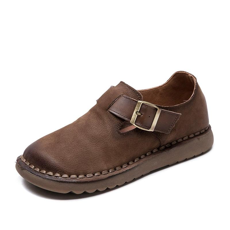 Fashion GKTINOO 2025 Handmade Genuine Leather Flat Shoes Women Retro Style Slip On Casual Loafers Soft Sole Literary Style Women Shoes