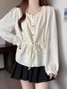 Autumn Collection Plus Size Ruffled Round Neck Long Sleeve French Tie-Up T-Shirt - Slimming Design 2026