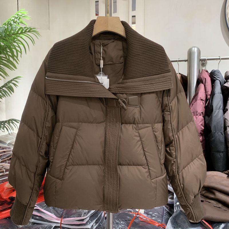Womens Short Puffer Coat 2026 Winter Knit Panel Collar Jacket Windproof Warm Cotton Blend Outerwear