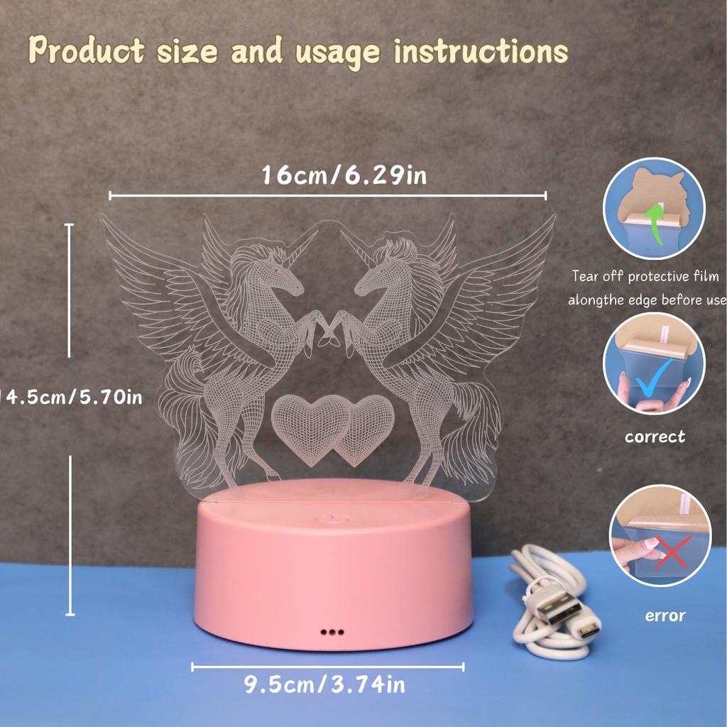 Touch seven color gradient 3D Pegasus night light, USB powered, perfect gift for bedroom, party, and coffee shop decoration