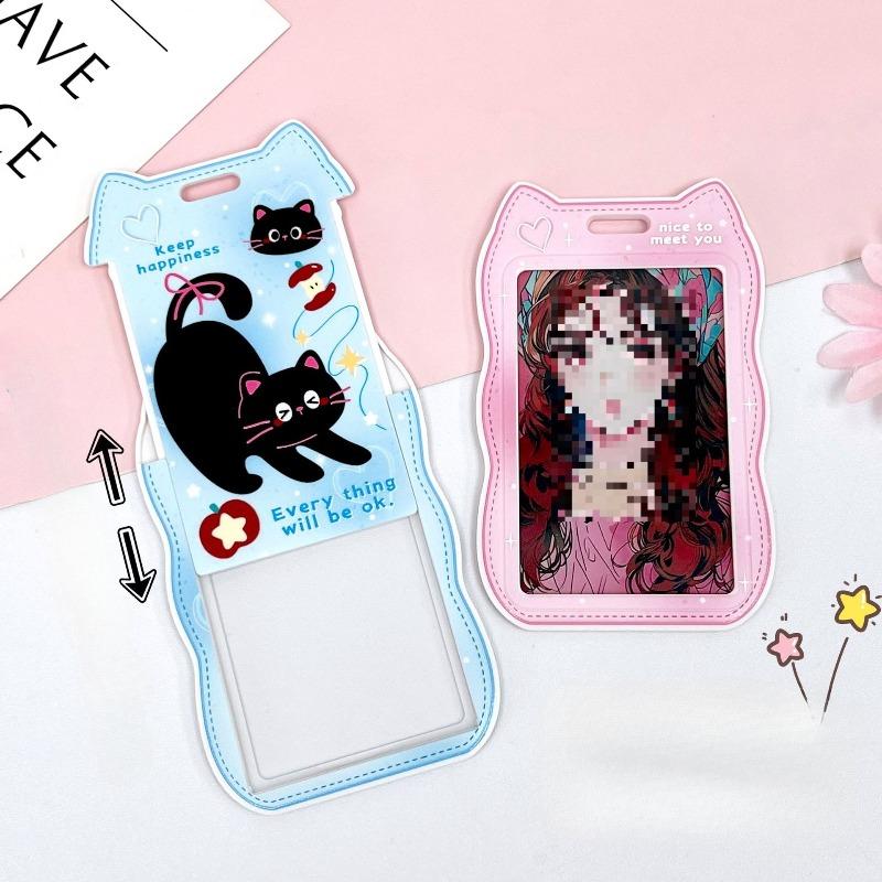 Creative Cat Ears Wave Card Holder Student Campus Card Tag Badge Bag Sliding Cover ABS ID Cover Protective Cover