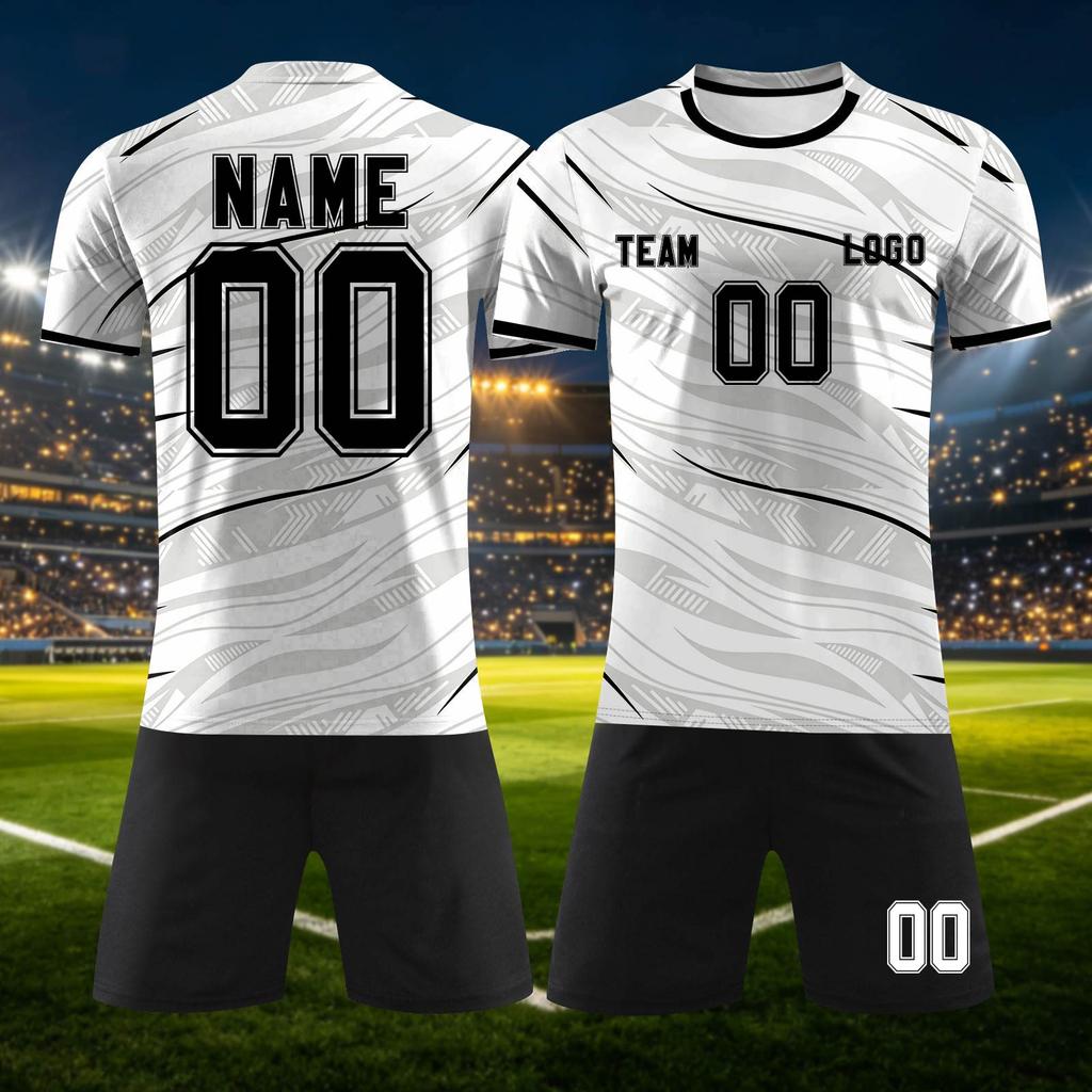 Customizable DIY Sports Jersey Set with Personalized and Number for Team Training or Short Sleeve Top and Shorts Suitable for Adults and Youth