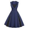 Women's Retro Fitted Sleeveless Polka Dot Print Dress For Performance
