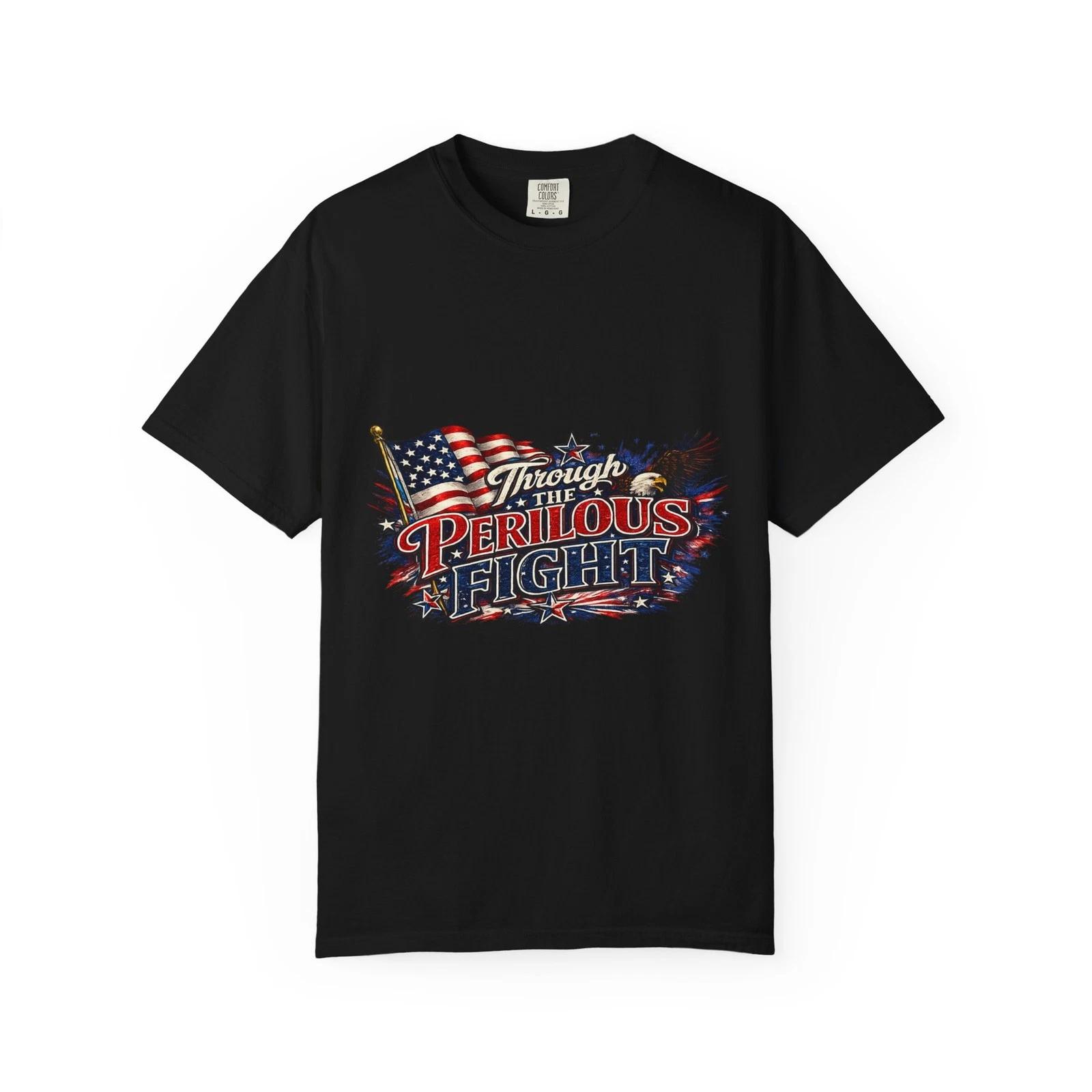 Through the Perilous Fight American Flag Eagle T-shirt | Patriotic Tee XXXL