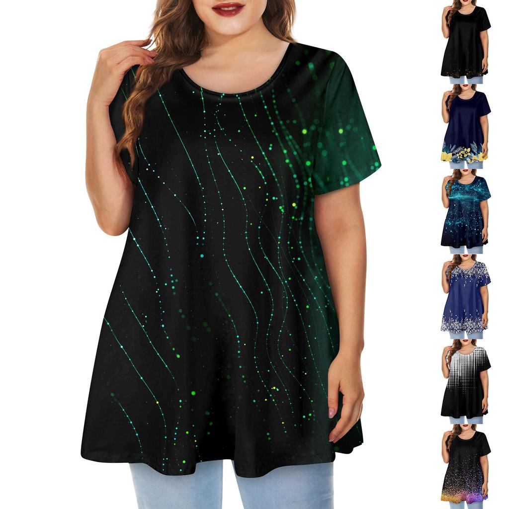 Women's Large Top Round Neck Printing Loose A-line Short Sleeve T-shirt