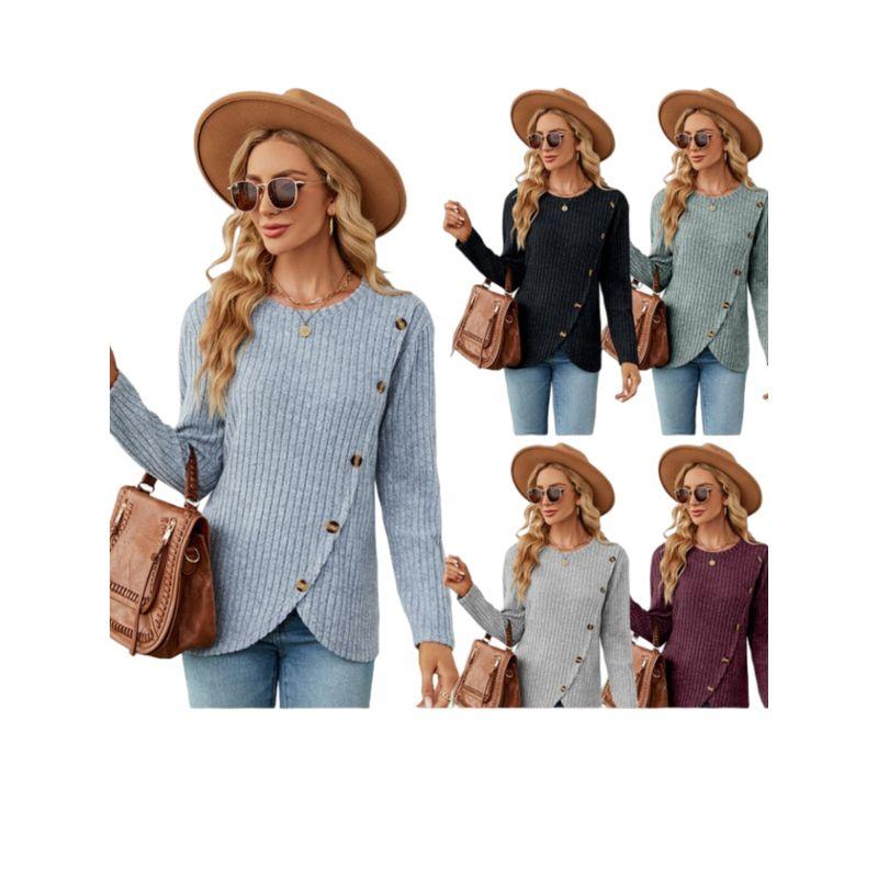 

Amazon Fashion Style Fashion Cross-Border Fall and Winter New Arrival Long Sleeves round Neck Tulip Hem Bottoming Shirt T-Shirt Tide Black Gray XL