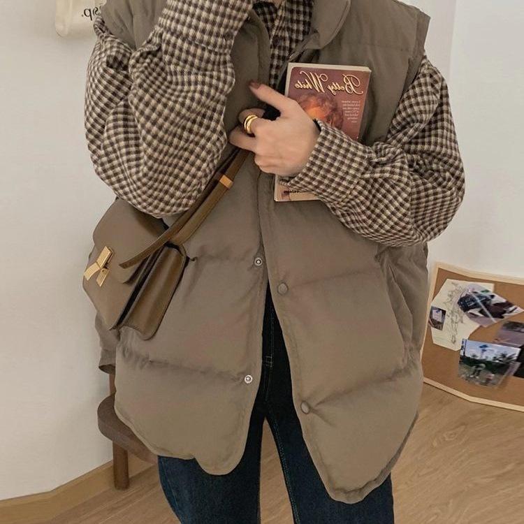 Women's Short Down Vest - 2025 Korean Style, Loose Fit, Sleeveless Jacket for Autumn & Winter