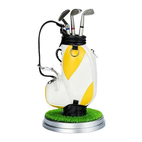 Golf Pen Holder Set, Mini Golf Bag Desk Organizer with 3 Golf Club Pens, Novelty Office Decor for Men, Business Gift