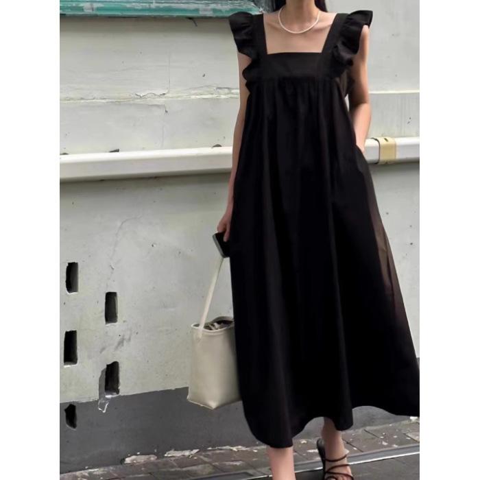 Sweet backless flying sleeves bow strap dress summer new vacation meat cover thin a word long skirt