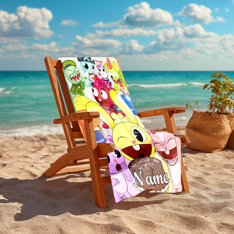 Personalized customized proof beach towel with Happy Tree Friends pattern - soft, absorbent,quick-drying,perfect swimming,camping&bathing