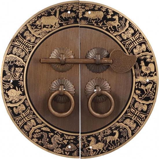 14cm/5.5inch Furniture Handle Brass Double Door Chinese Style Retro Round Handles Cupboard Dressing Table Wardrobe Wine Cabinet Drawer Antique Knobs