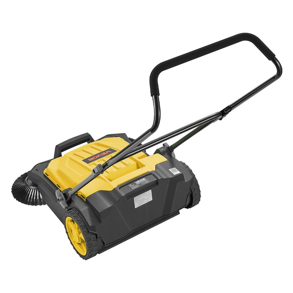 Walk-Behind Hand Push Floor Sweeper, Manual Floor Sweeper Non-Electric with 650mm Sweeping Width, 18.9L Waste Container & Adjustable Folding Handle