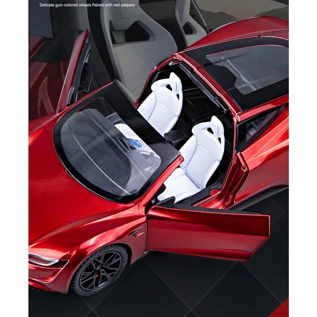 1/24 Tesla Roadster Convertible Alloy Sports Car Model Diecast Metal Toy Concept Car Model Simulation Sound and Light Kids Gift