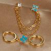 3PCS New Design Four Crystal Flower Pendant Hoop Earrings Set For Women Double Ear Hole Chain Stud Earring Piercing Jewelry