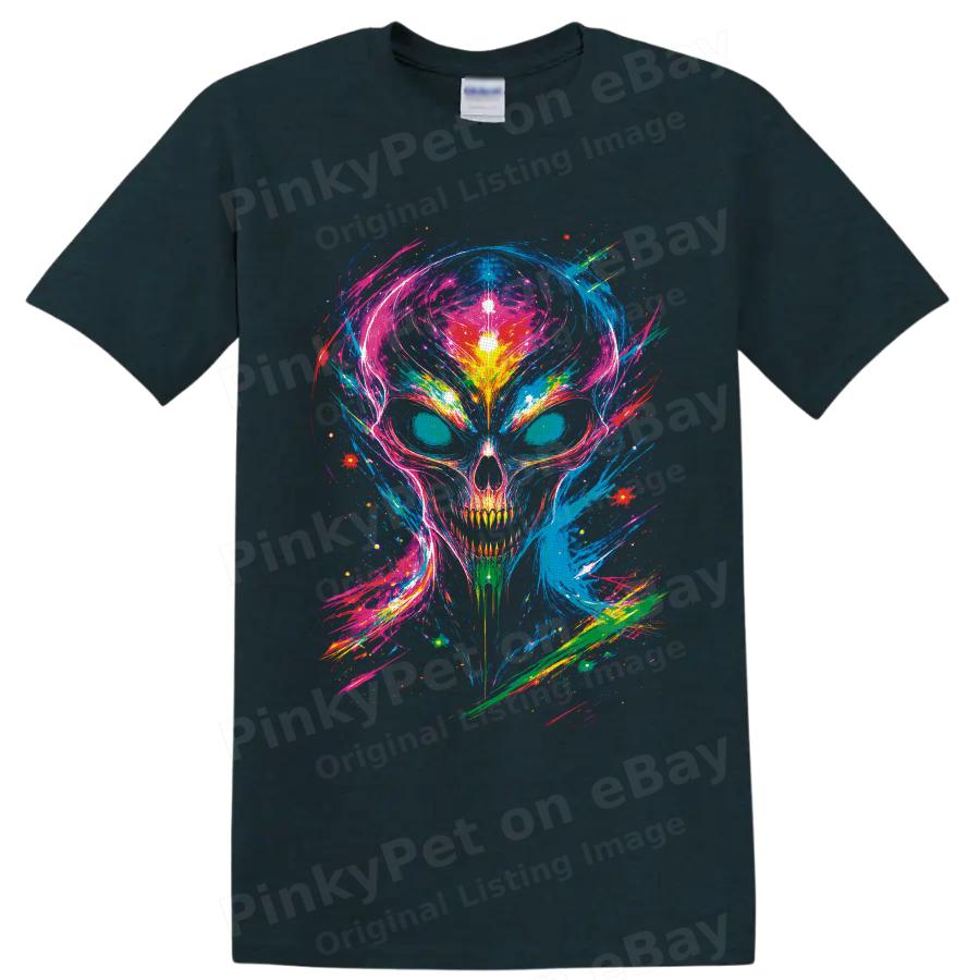 Neon Skull T Shirt Psychedelic Cosmic Skeleton Art Goth Festival Graphic Tee