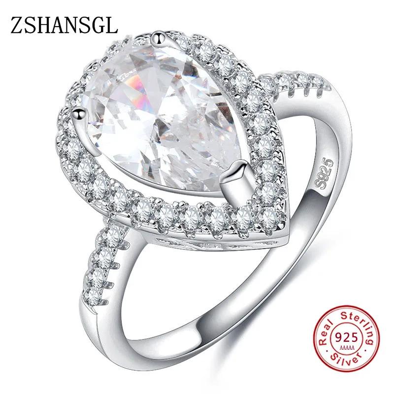 

Fashion Big White Water Drop CZ Zircon Stone Solid Sterling Silver Filled Rings for Women Wedding Engagement 6 серебряный